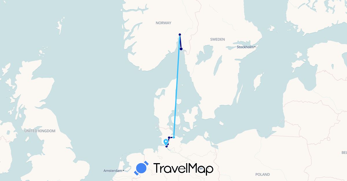 TravelMap itinerary: driving, boat in Germany, Norway (Europe)